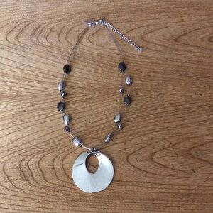 NY Silver Tone Necklace with Silver Tone and Black Beads
